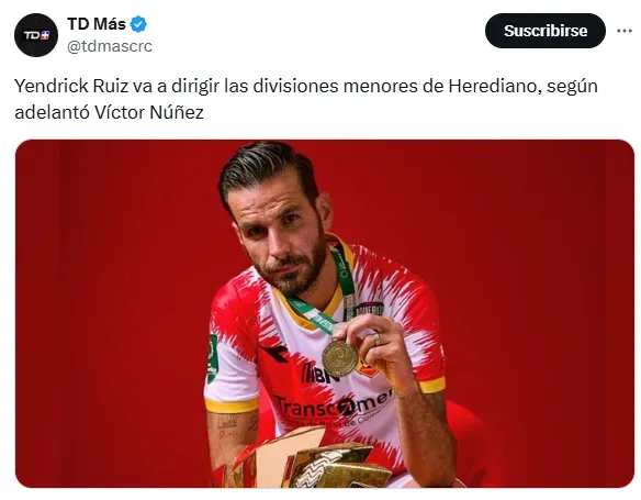 Yendrick Ruiz ya tiene nuevo puesto en Herediano. (X.com)