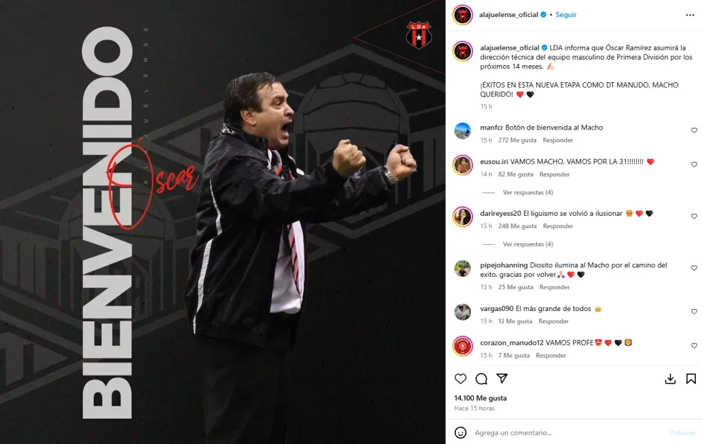 Así oficializó Alajuelense al Machillo Ramírez como nuevo DT. (Instagram)