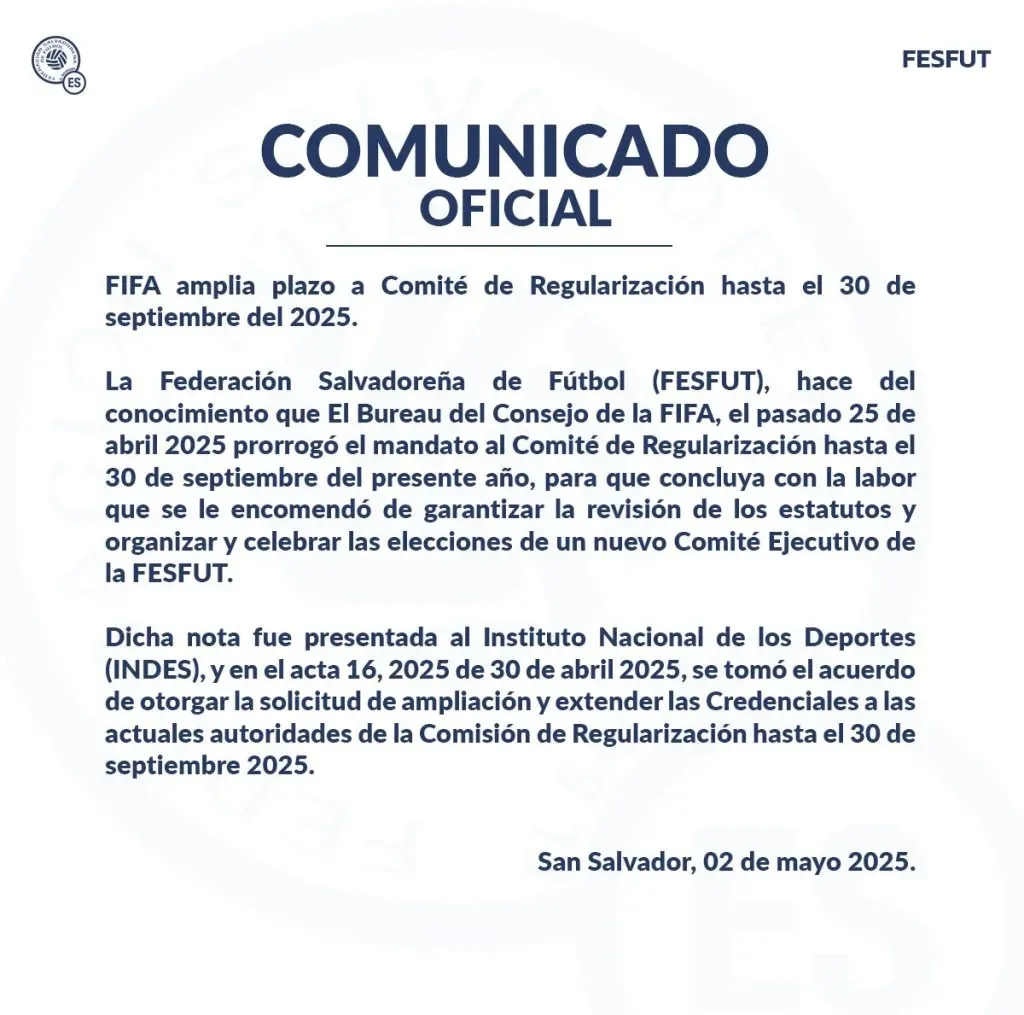 El comunicado oficial de la FESFUT.