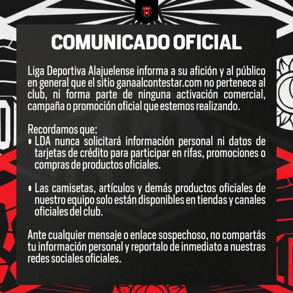 El comunicado que publicó Alajuelense.