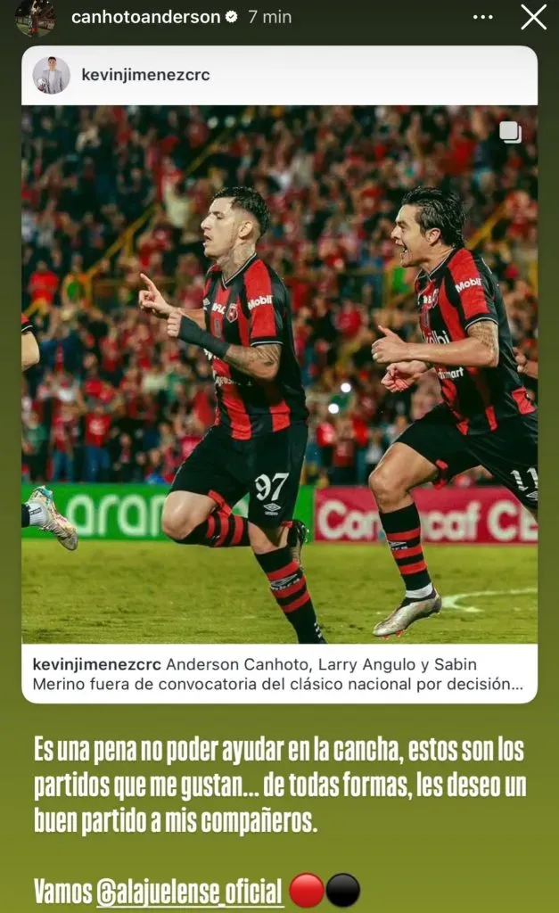 Éste fue el primer posteo de Canhoto que luego borró. (Instagram)
