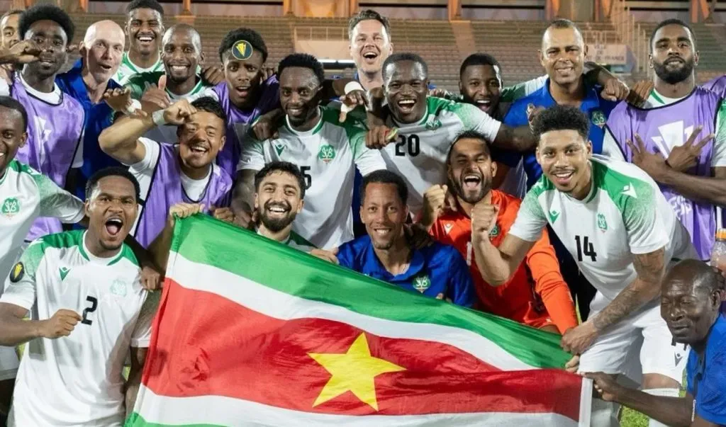Surinam festeja tras su victoria ante Puerto Rico. Prensa Concacaf.