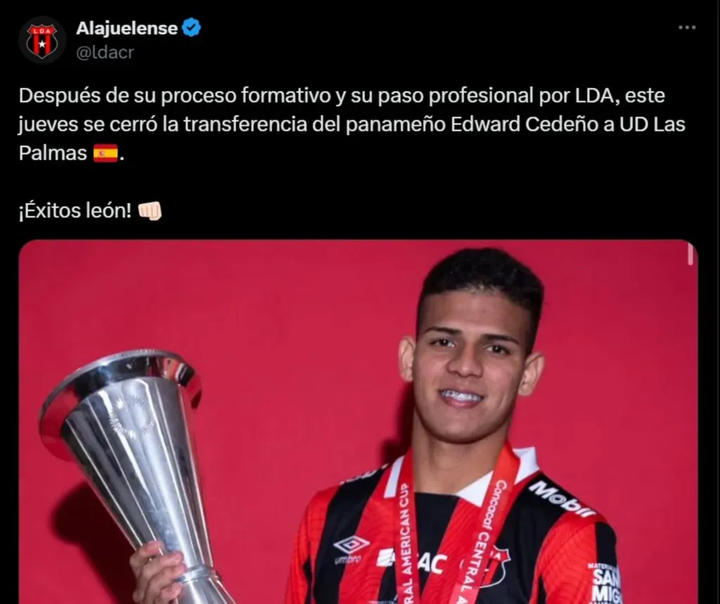 La publicación de Alajuelense.