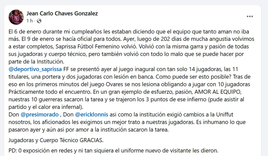 El descargo de un aficionado saprissista.