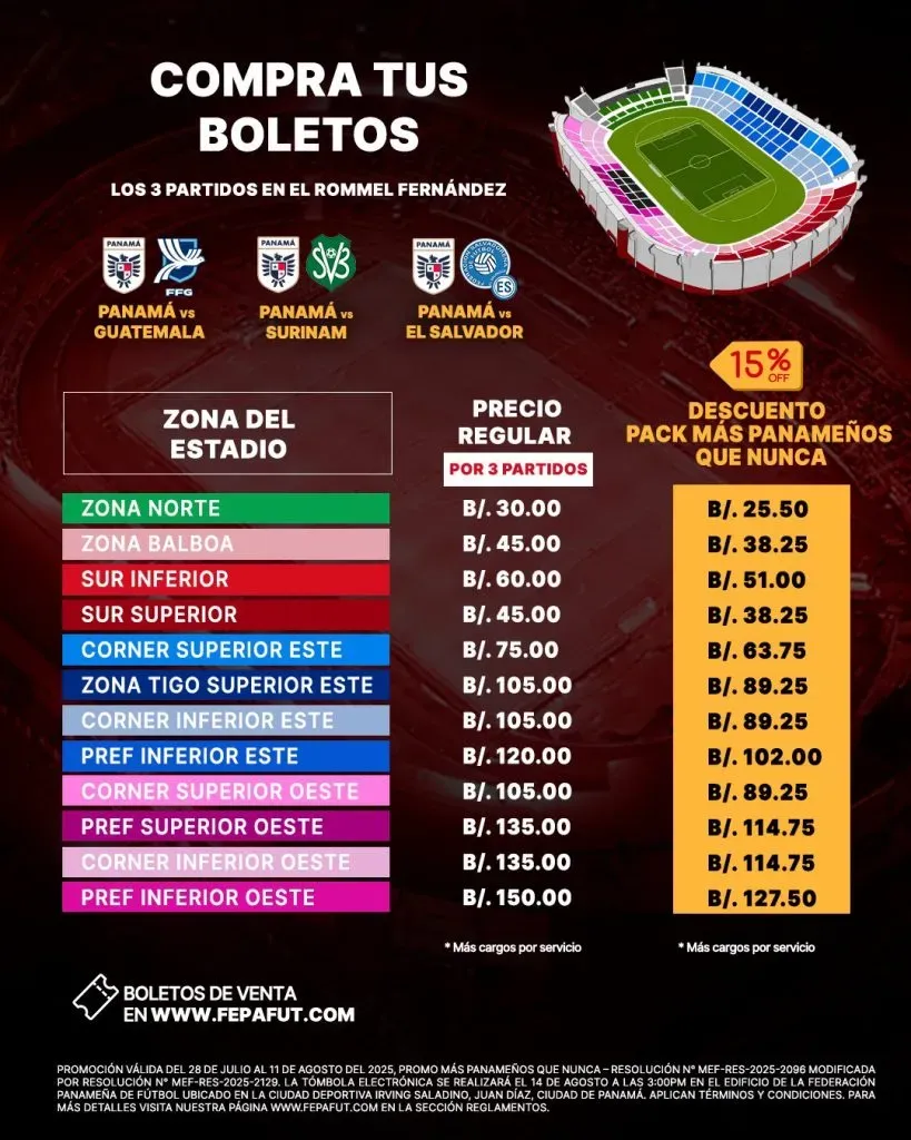 Los precios de los boletos para ver a Panamá en las Eliminatorias.