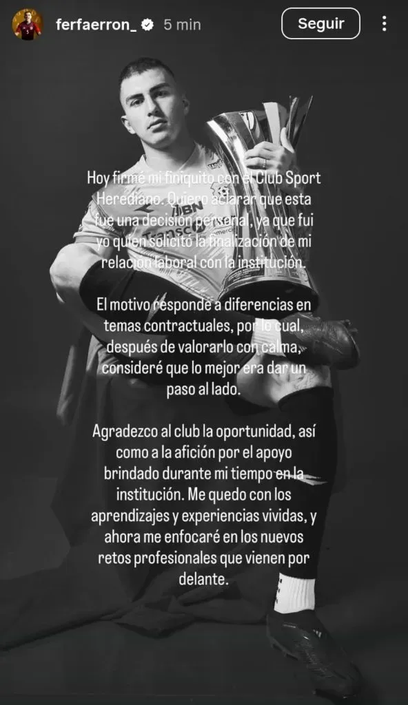 El mensaje que publicó Faerrón en sus redes sociales.