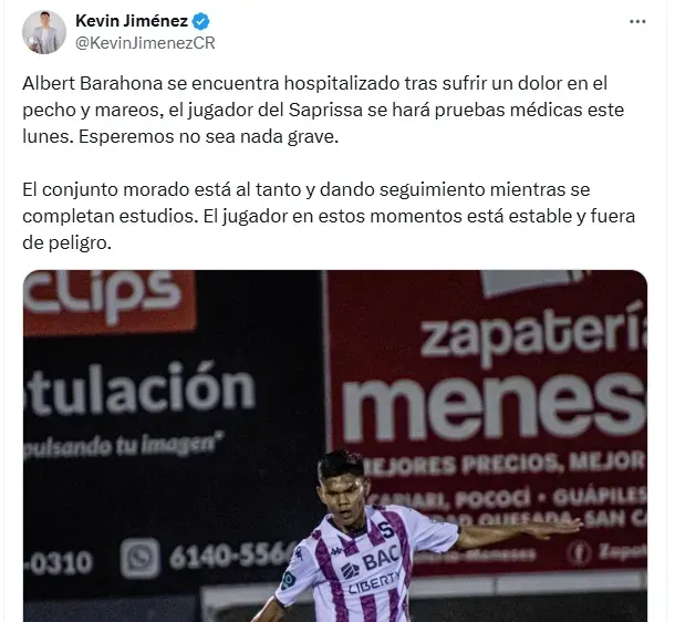 El estado de salud de Albert Barahona.