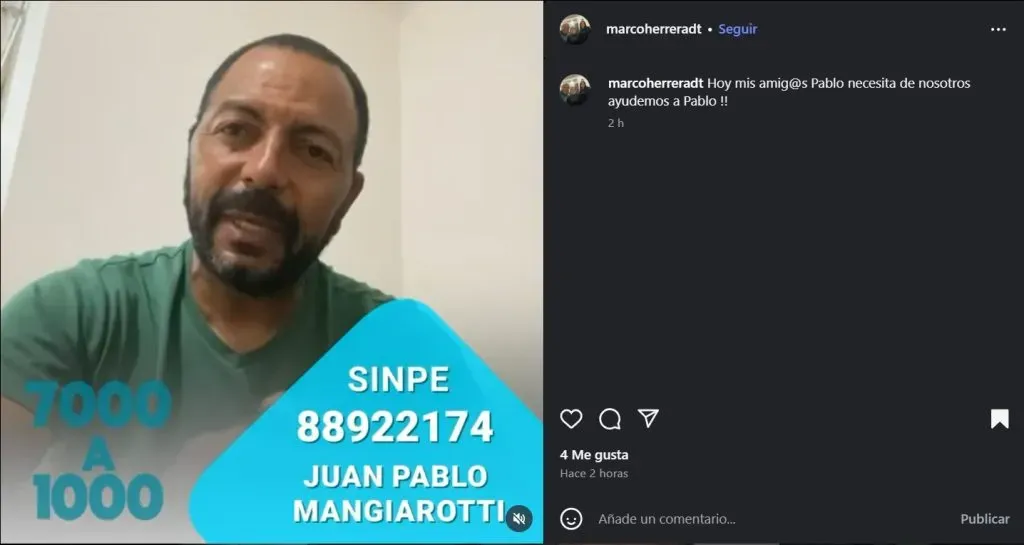 El pedido de ayuda de Marcos Herrera. (Foto: Instagram)