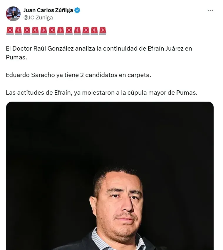 El periodista Juan Carlos Zúñiga en su cuenta oficial de X