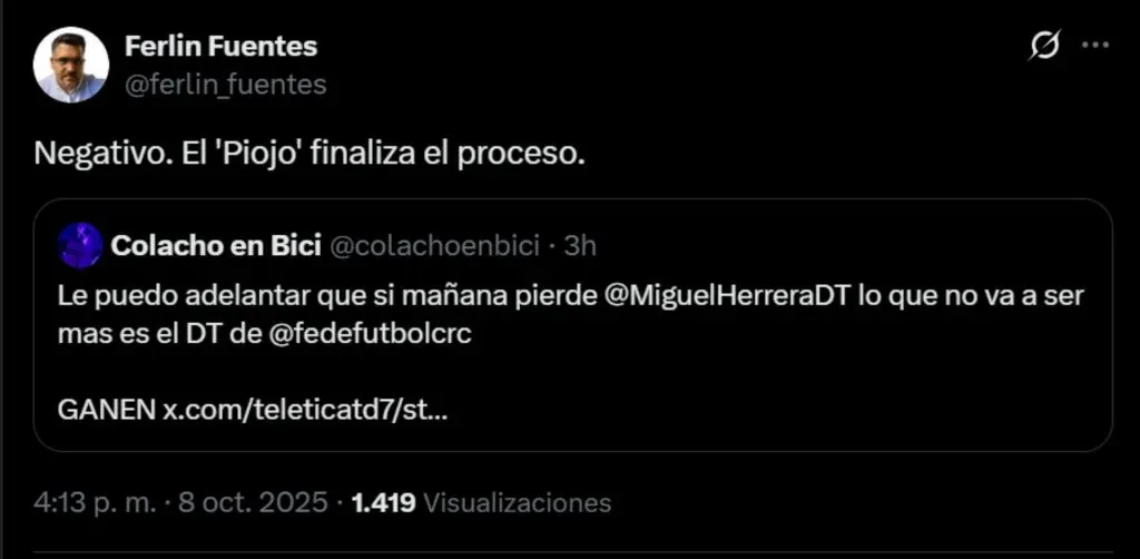 Ferlín Fuentes confirma la continuidad de Miguel Herrera. (Foto: X)