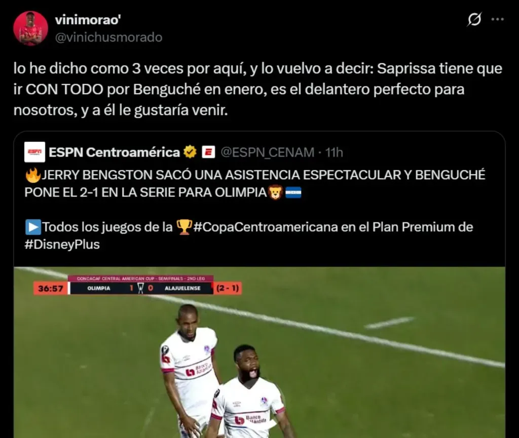 El comentario de un aficionado de Saprissa sobre Benguché. (Foto: X)