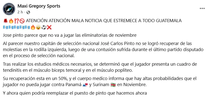 Guatemala ultima detalles para las Eliminatorias al Mundial 2026: José Carlos Pinto quedaría fuera.