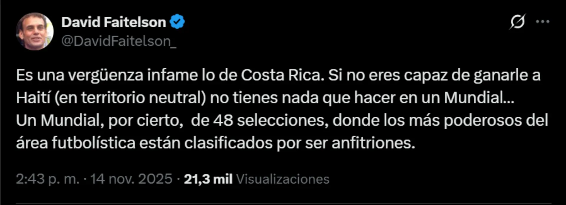 El comentario de Faitelson sobre Costa Rica. (Foto: X)