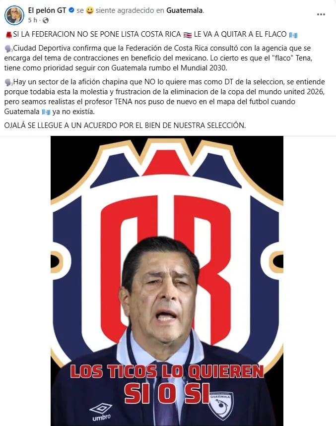 ¿Costa Rica le quita a Guatemala al Flaco Tena? (Facebook)