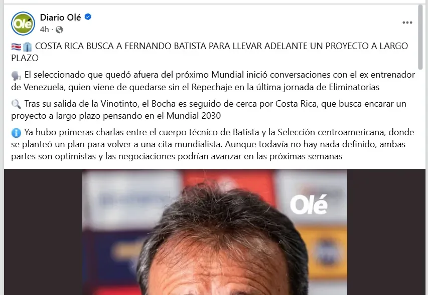 Desde Olé hablaron de las negociaciones entre Bocha Batista y Costa Rica.