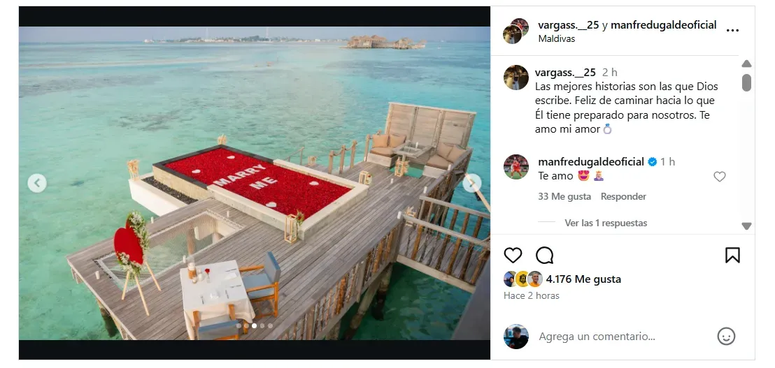 La publicación de Josseline Vargas en Maldivas.