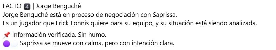 Saprissa estaría negociando con Benguché (Facebook).