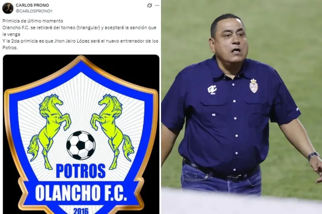 Jhon Jairo López es nuevo entrenador del Olancho FC, informa Carlos Prono.