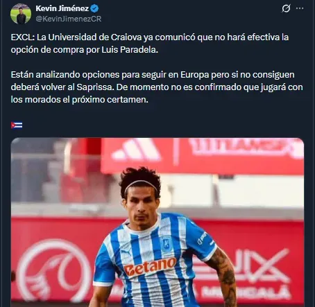 Kevin Jiménez en su cuenta oficial de X