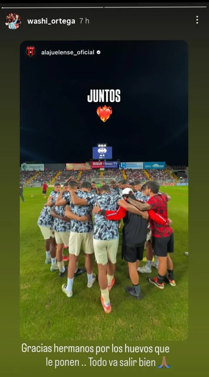 Mensaje de Washington Ortega en sus redes sociales
