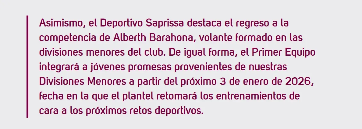 Saprissa sumará sangre joven en 2026.