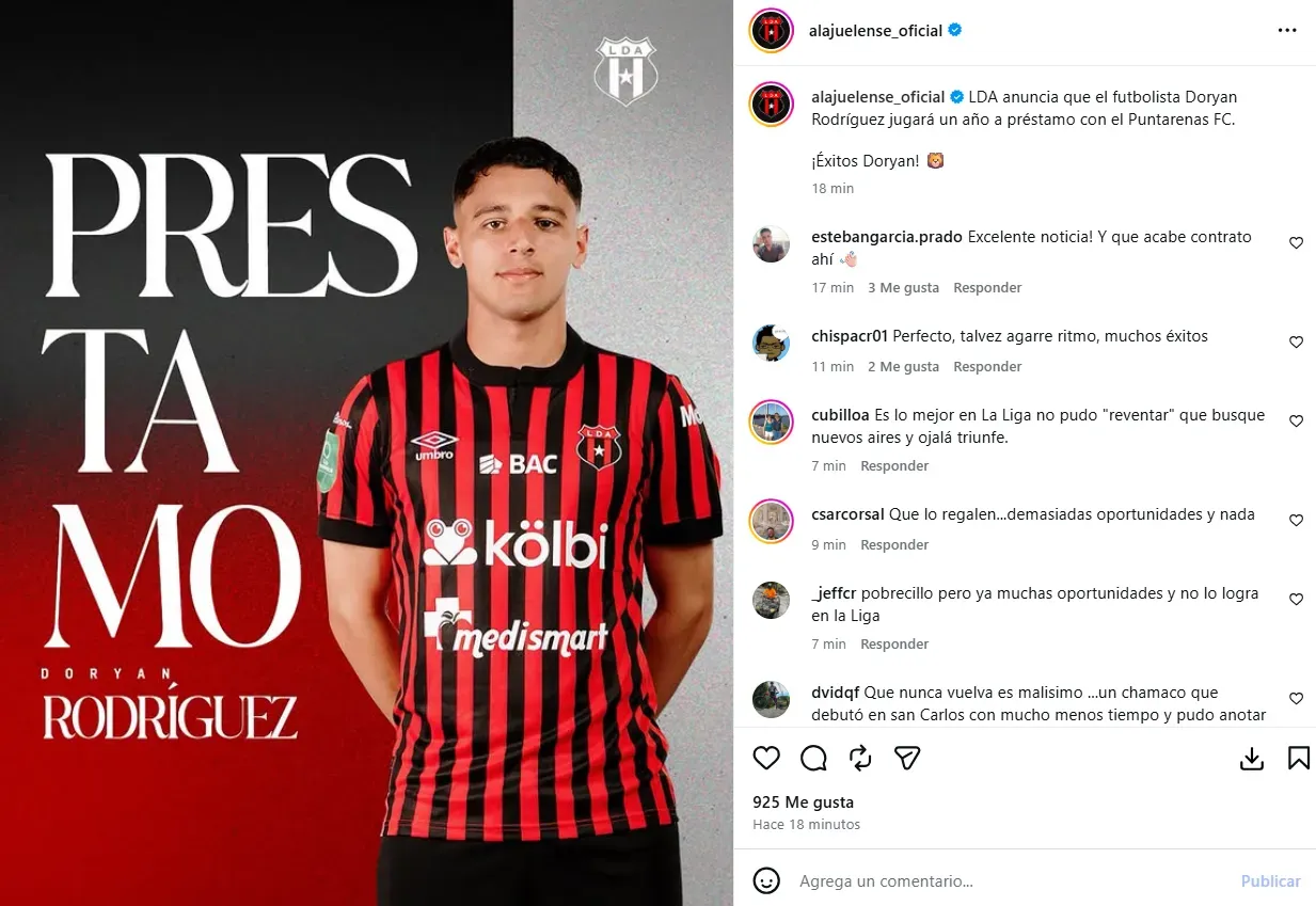 Así despidió Alajuelense a Doryan Rodríguez. (Instagram)
