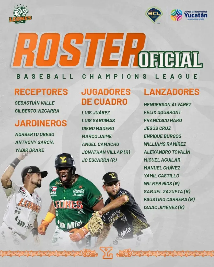 Roster de Leones para la Baseball Champions League 2023 (@leonesdeyucatan)