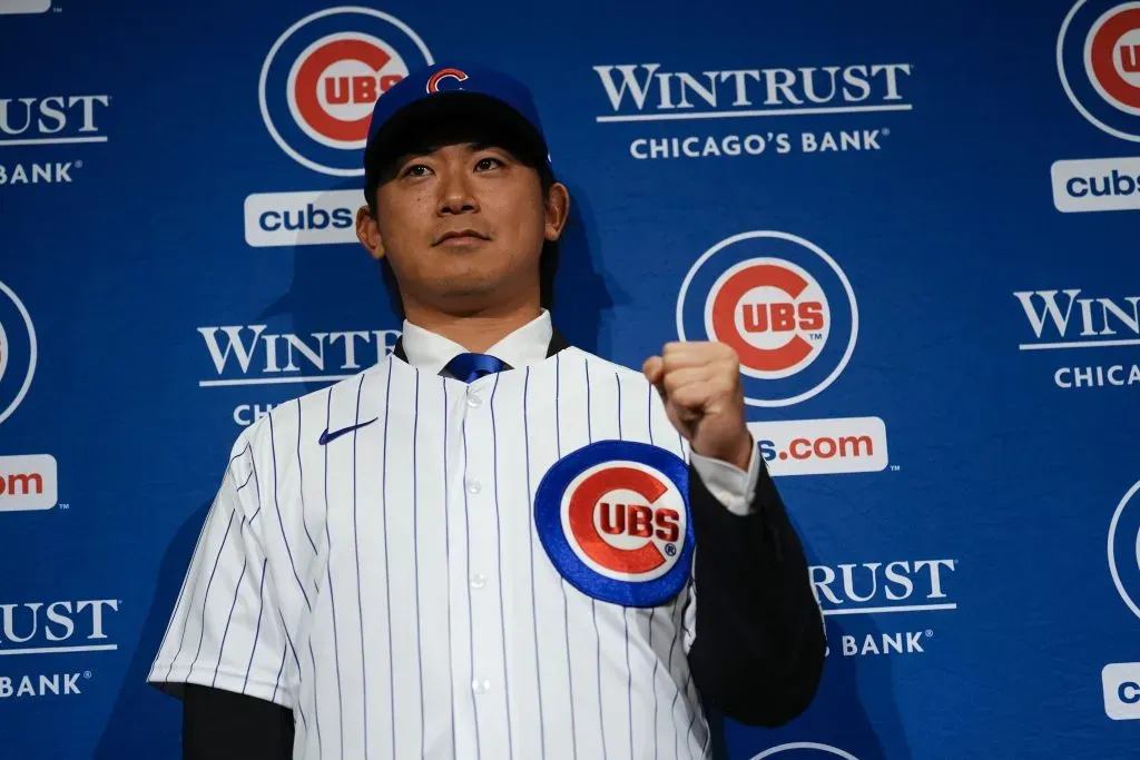Shota Imanaga en su presentación oficial con Cubs de Chicago el 12 de enero del 2024 (Getty Images)