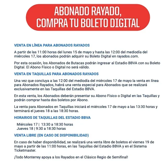Toda la información de los boletos para el partido de Vuelta de las Semifinales del Monterrey contra Tigres