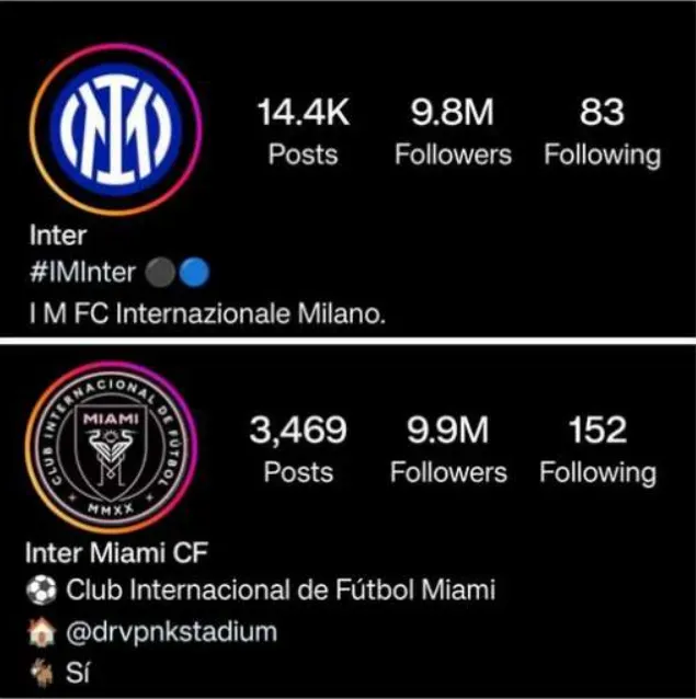 El momento en el que el Inter Miami superó al Inter de Milán en Instagram