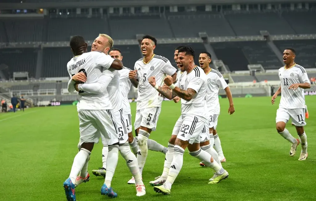 NEWCASTLE UPON TYNE, ENGLAND – SEPTEMBER 08: Francisco Calvo of Costa Rica celebrates after scoring the team’s first goal during the International Friendly match between Saudi Arabia and Costa Rica at St James’ Park on September 08, 2023 in Newcastle upon Tyne, England. (Photo by Stu Forster/Getty Images)