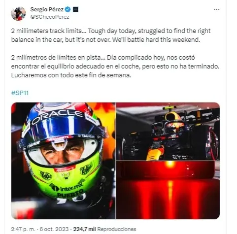 checo perez calificacion gran premio gp de qatar q2 redes sociales red bull max verstappen