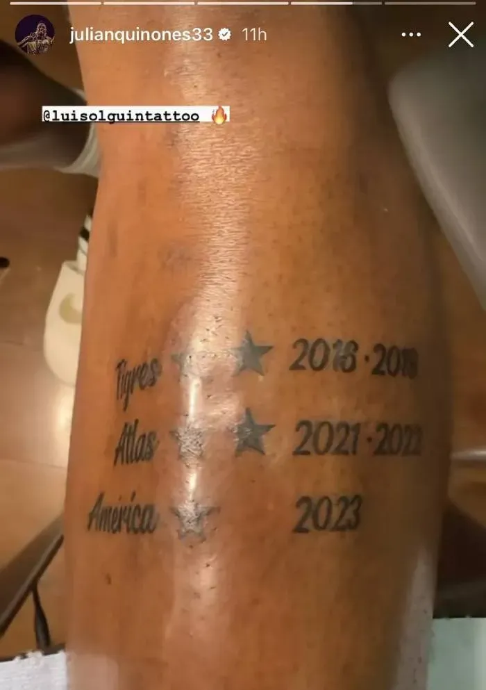 Así se ve el nuevo tatuaje de Julián Quiñones (captura de Instagram)