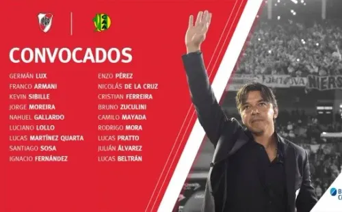 Los convocados ante Aldosivi. (Foto: Prensa River)