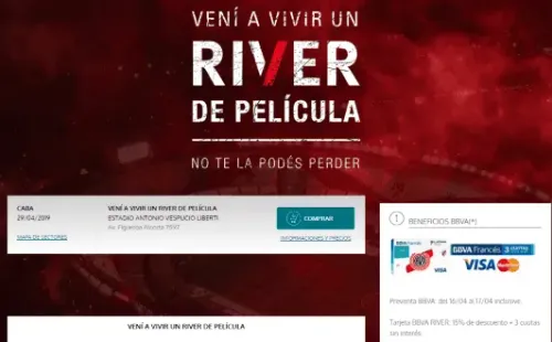Con tu tarjeta BBVA River también podrás sacar la entrada en 3 cuotas sin interés.
