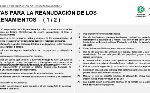 Así es el protocolo de entrenamientos de la Bundesliga (Parte 1)