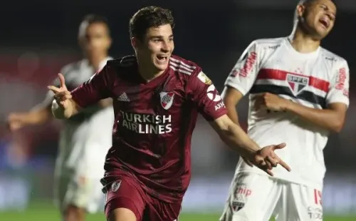 Julián Álvarez marcó en el 2-2 ante San Pablo en Brasil (Getty)