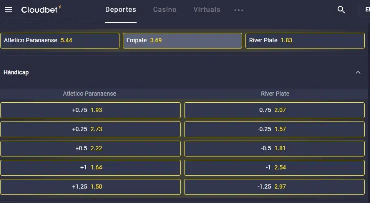 Junto a Cloudbet podés apostar con bitcoin para obtener las mejores cuotas, en especial para River Plate con Athletico Paranaense. | Foto: Cloudbet.