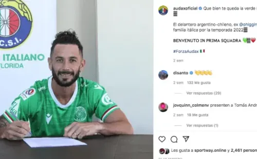 Así habían presentado a Larrondo en Audax Italiano, donde iba a compartir plantel con otro ex River como Tomás Andrade.
