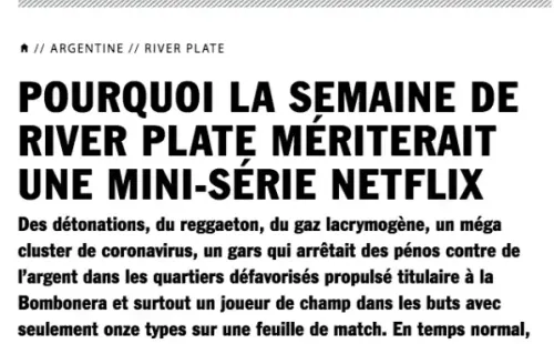 “Por qué la semana que River merece una pequeña serie en Netflix”