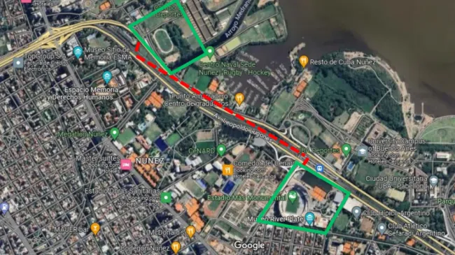 La ubicación del nuevo predio de River y la distancia con el Estadio Monumental.