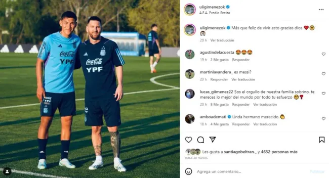 El posteo de Ulises Giménez en su cuenta de Instagram junto a Lionel Messi.