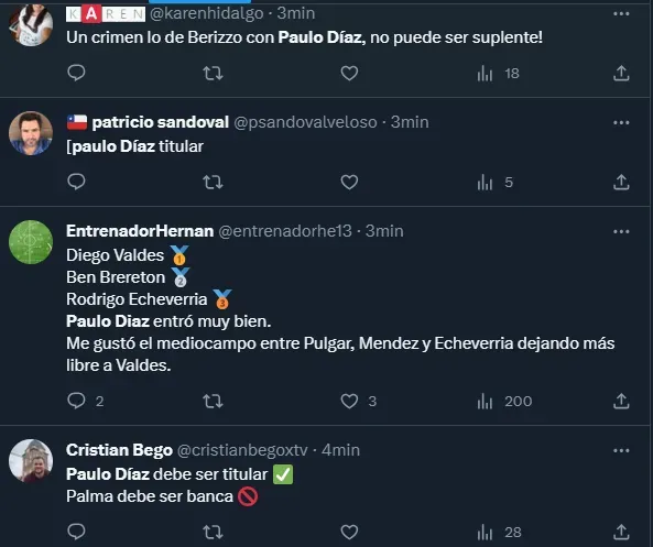 Comentarios de los hinchas de Chile sobre la actuación de Paulo Díaz.