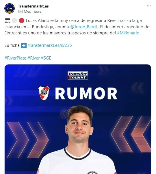 Nuevos rumores que vinculan a Alario con River (Foto: Captura de Twitter)