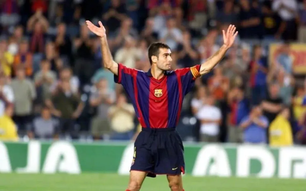 Josep Guardiola con la camiseta de Barcelona.