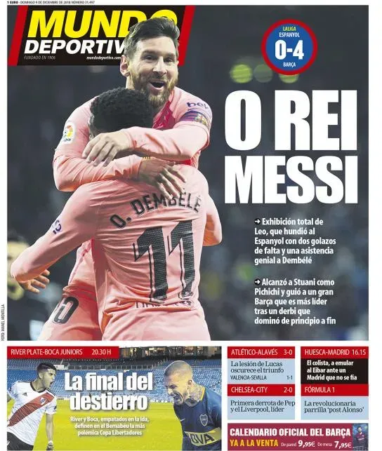 Tapa del diario Mundo Deportivo de España del 9 de diciembre de 2018, antes de la final de la Copa Libertadores entre River y Boca en Madrid.
