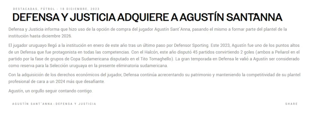 El comunicado publicado por Defensa y Justicia.