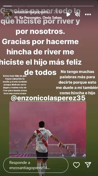 El posteo de Enzo Santiago Pérez, dedicado a su papá (Foto: Instagram)
