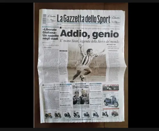 “Adiós, genio”. La tapa de La Gazzetta dello Sport cuando murió Enrique Omar Sívori.