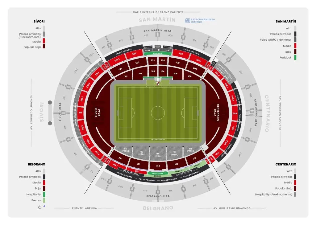 Plano del estadio Monumental, con la tribuna en homenaje a Enrique Omar Sívori (Foto: River Plate).